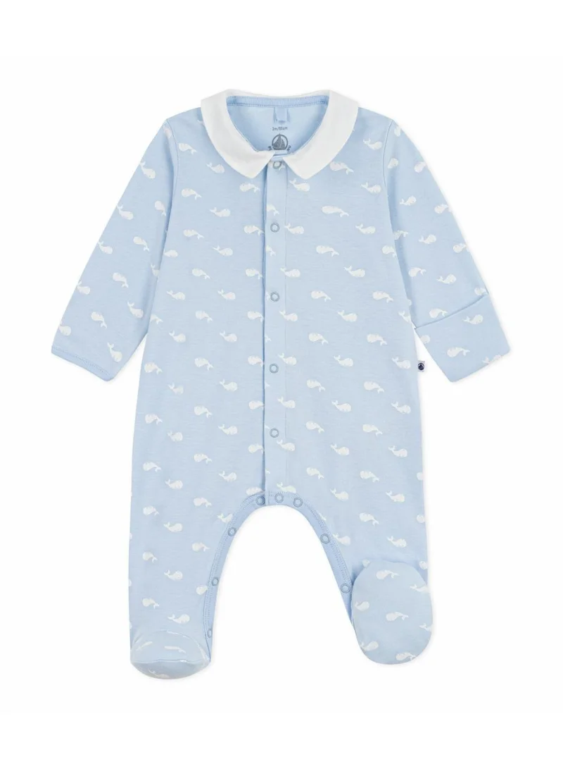 Petit Bateau Babies' whale print cotton pyjama suit with a collar